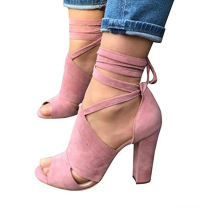 2019 Summer Plus Size Ladies Sandals Pure Color Suede Peep Toe Wide Width Ankle Straps Chunky Heel D'Orsay Pumps